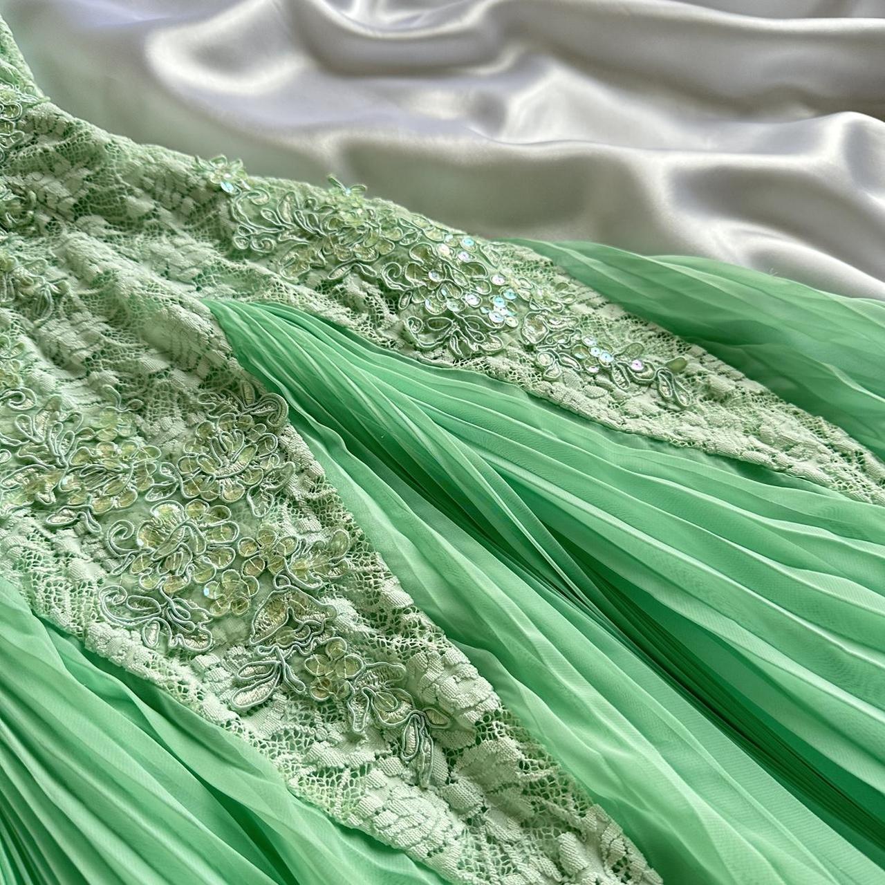 Mint Green Shiny Charming Stunning Unique Fashion Beautiful Elegant Delicate Lace Long Lace Sequin Fairy Ball Gown Evening Gown Birthday Party Gown Prom Gown gh3918