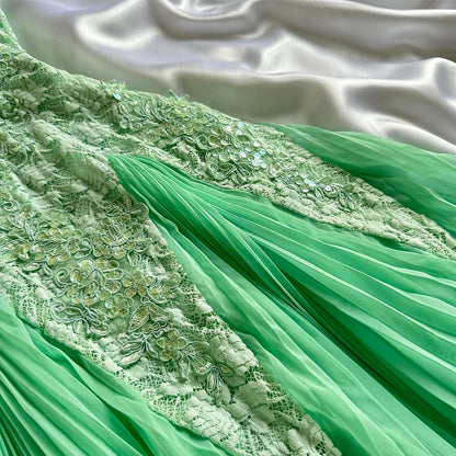 Mint Green Shiny Charming Stunning Unique Fashion Beautiful Elegant Delicate Lace Long Lace Sequin Fairy Ball Gown Evening Gown Birthday Party Gown Prom Gown gh3918