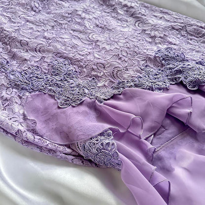 Purple Delicate Lace Slim Fit Long Ball Gown Elegant Party Dress Evening Gown gh3282