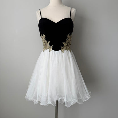 Black and White Dress Vintage Elegant Exquisite Beaded Short Women's Chiffon Puffy Flare Dress Cocktail Dress Homecoming Dress Prom Dress Evening Dress Party Dress gh4125