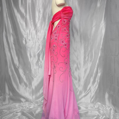 Pink Fashion Gradient Gorgeous Exquisite Floral Beaded Long Chiffon Prom dress Evening Dress Party Dress gh5095