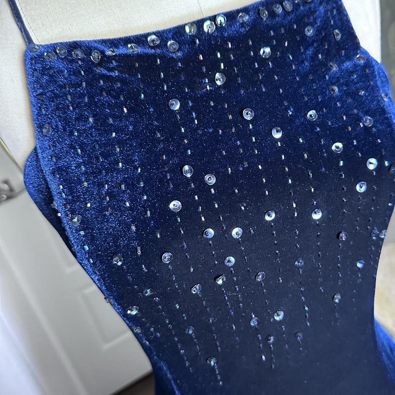 Dark Blue Vintage 90s Velvet Boat Neck Beaded Gown Long Prom Dress Evening Gown Party Dress gh4342