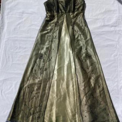 Gold Vintage Fashion Square Neck High Waist Exquisite Floral Beaded Long Short Sleeve Tulle Satin Fairy Regency Ball Gown Prom Dress Evening Dress Birthday Party Dress gh3961