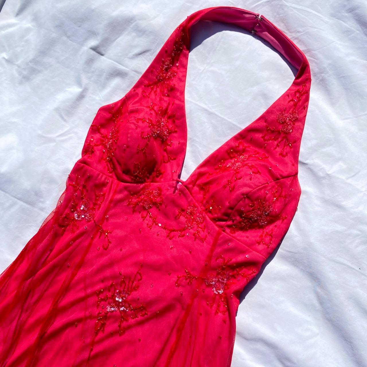 Vintage Fashion Playful and Sexy Bright Pink Deep V Delicate Floral Beaded Halter Long Satin Tulle Fairy Ball Gown Square Neck Prom Dress Evening Gown Birthday Party Dress gh3958