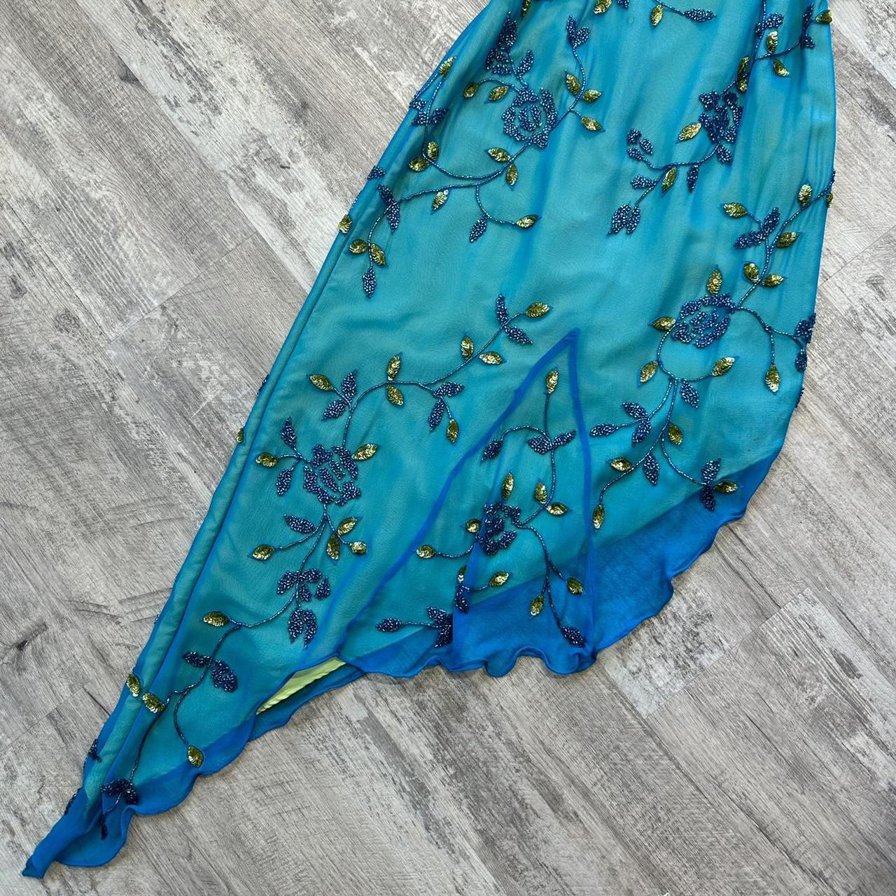 Blue Beaded Floral Long Chiffon Ball Gown Evening Gown Party Dress gh4310