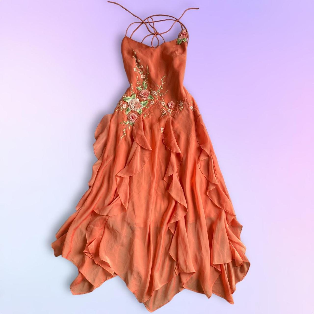 Orange Fashion Long/Short Ruffle Floral Embroidery Beaded Homecoming Dress Prom Dress Party Dress gh4676
