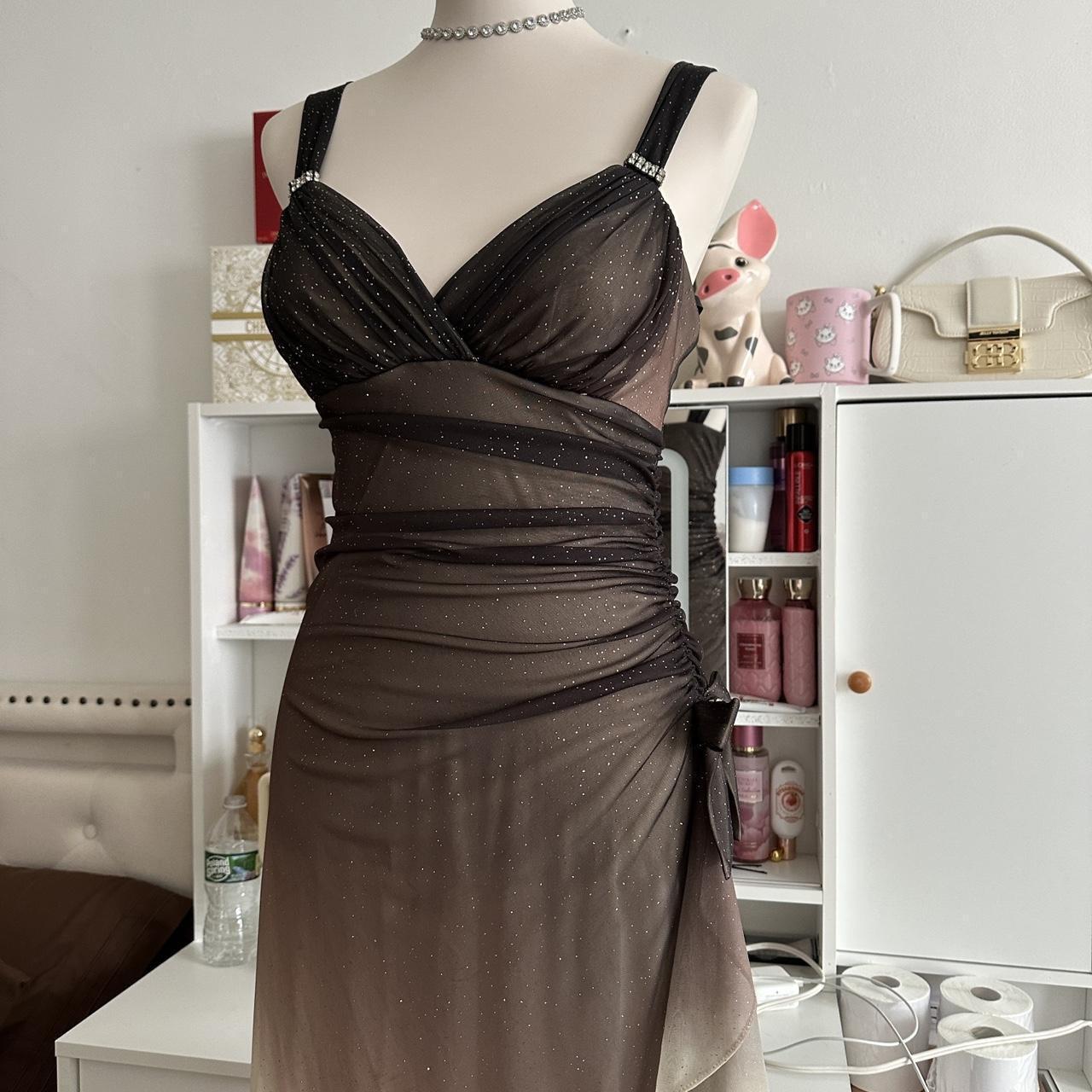 Brown and cream fashionable gradient beautiful unique glitter maxi dress vintage elegant long chiffon tulle ball gown evening dress party dress prom dress gh3879