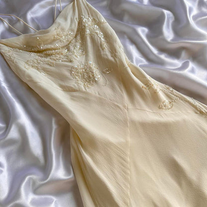 Ivory shiny fashion classy pretty exquisite beaded long chiffon floor-length handmade custom ball gown evening dress party dress prom dress gh3549