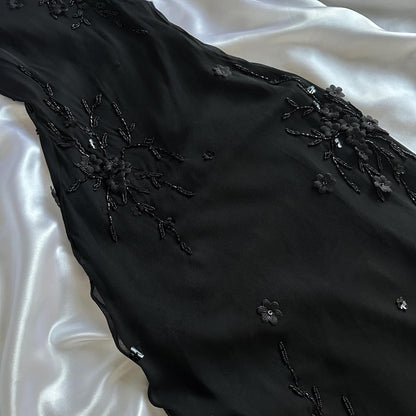 Black gorgeous exquisite elegant beaded long chiffon ruffled ball gown, evening dress, party dress gh3514