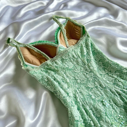 Mint Green Shiny Charming Stunning Unique Fashion Beautiful Elegant Delicate Lace Long Lace Sequin Fairy Ball Gown Evening Gown Birthday Party Gown Prom Gown gh3918