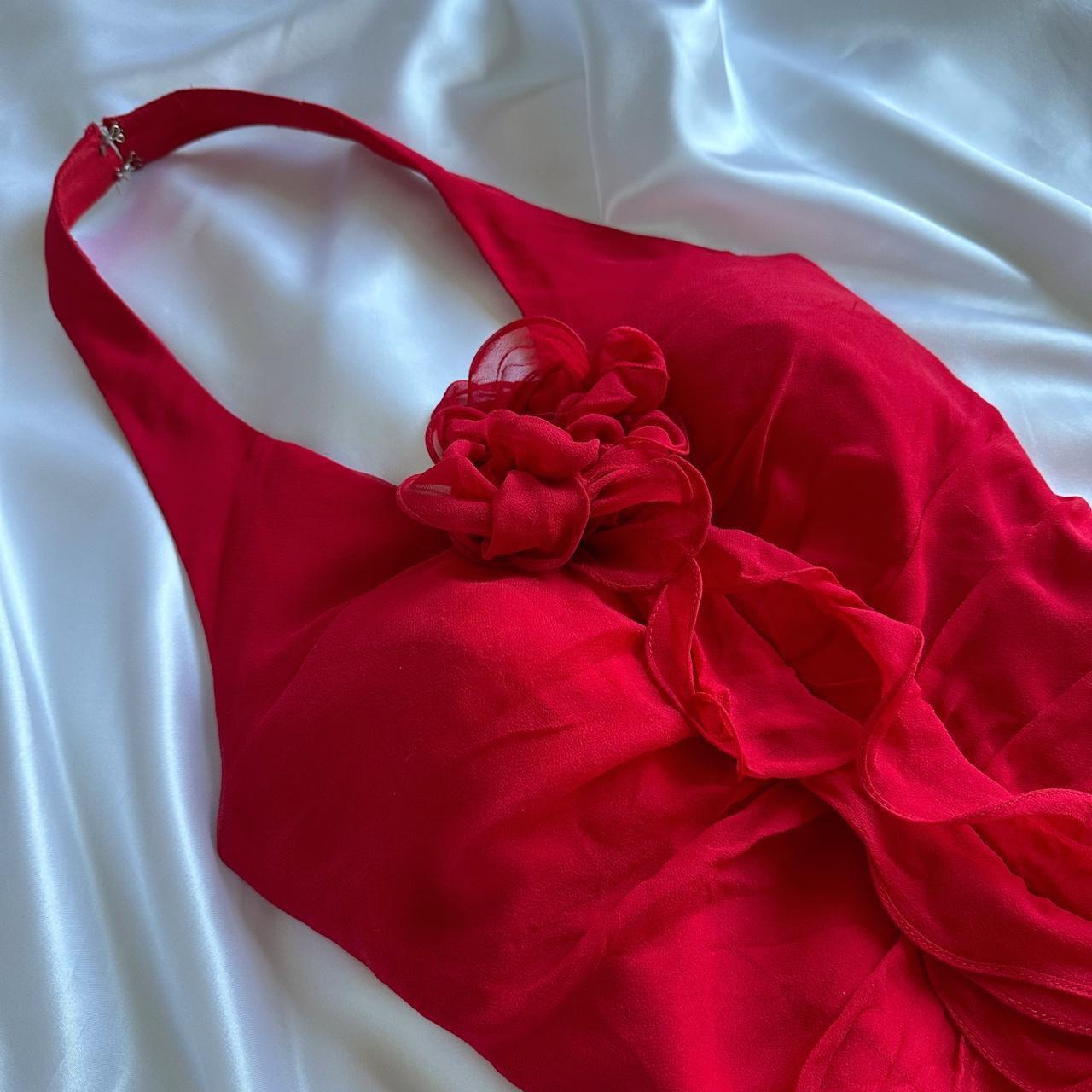 Red beautiful fashion unique elegant floral sling long chiffon tassel ruffle prom dress evening dress party dress gh3561