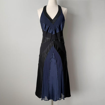 Dark Navy and Black Jumpsuit Fairy Halter Back Lace Up Women's Short/Midi satin Homecoming Dress, Evening Gown, Party Dress gh4122