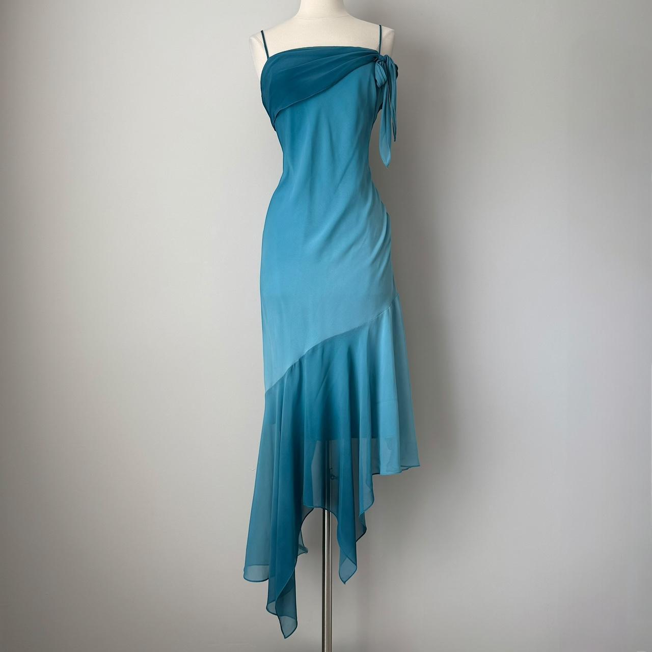 Blue Fashion Gradient Sweet Elegant Long Spaghetti Straps Asymmetrical Chiffon Homecoming Dress Prom Dress Evening Dress Party Dress Prom Dress gh4179