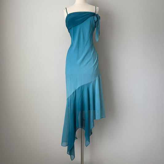 Blue Fashion Gradient Sweet Elegant Long Spaghetti Straps Asymmetrical Chiffon Homecoming Dress Prom Dress Evening Dress Party Dress Prom Dress gh4179