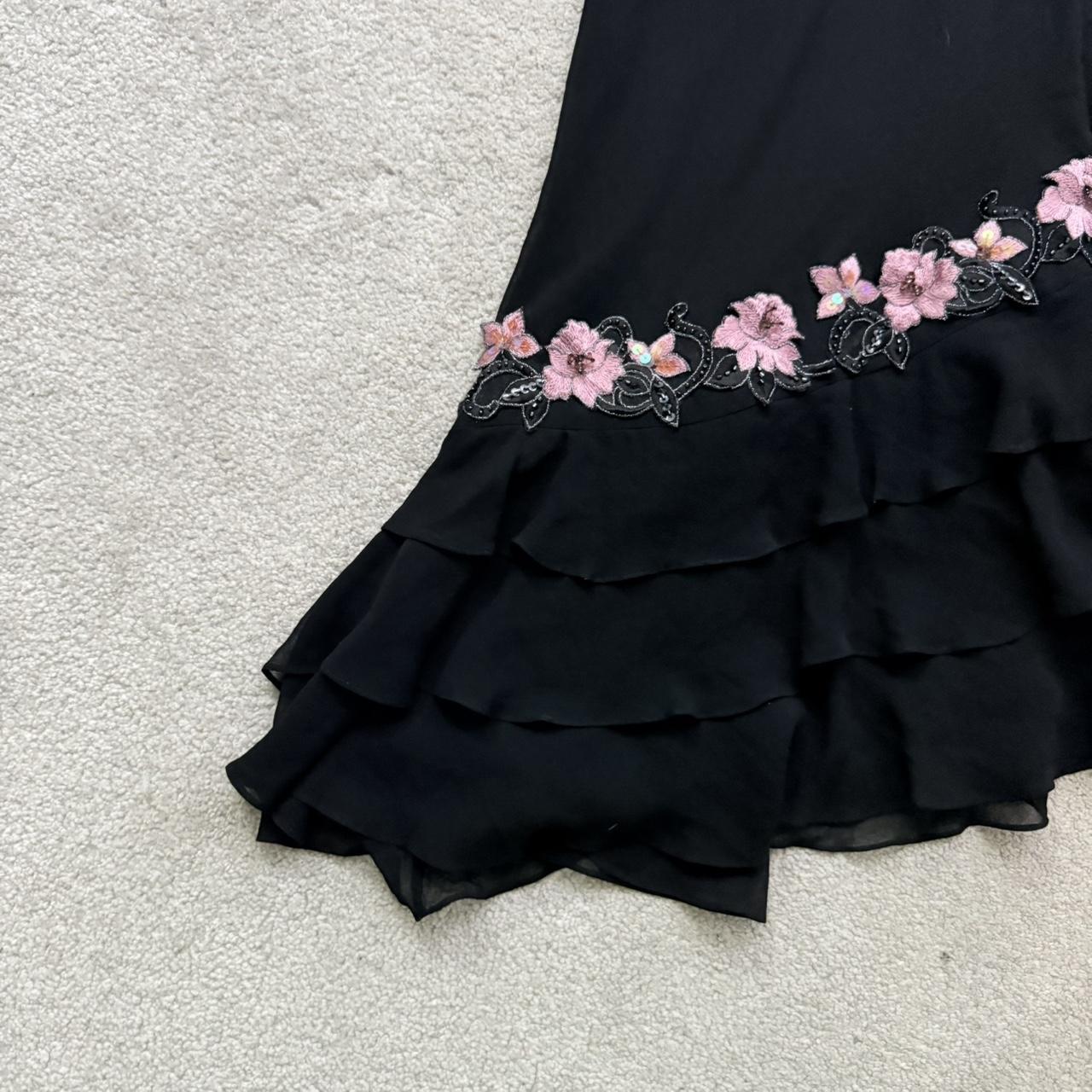 Black Gorgeous Elegant Delicate Pink Embroidered Appliqué Beaded One Shoulder Long Chiffon Ruffled Sequin Ball Gown Birthday Party Dress Evening Gown Prom Gown Holiday Date Night Gown gh4108