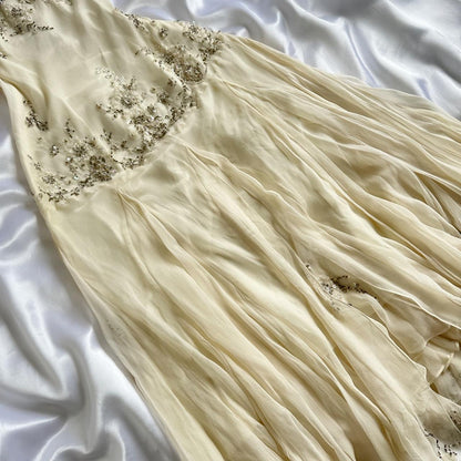 Ivory Shiny Fashion Elegant Beautiful Exquisite Beaded Long Chiffon Handmade Customized Ball Gown Evening Dress Party Dress Prom Dress gh3748