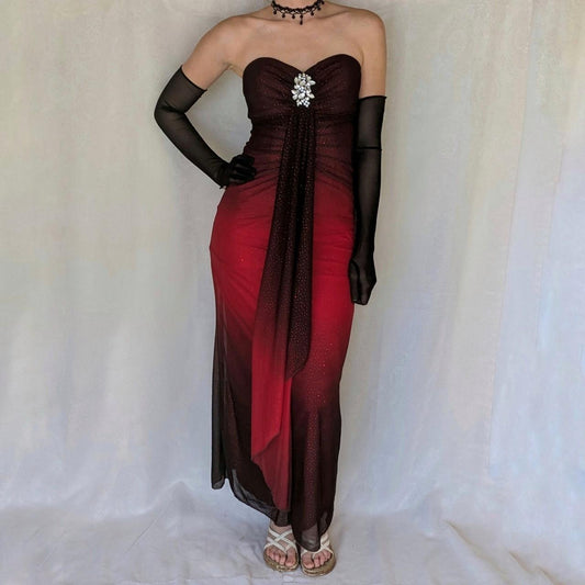Black Red Fashion Gradient Retro Exquisite Rhinestone Elegant Shiny Long Chiffon Ball Dress Evening Dress Birthday Party Dress Prom Dress gh3803