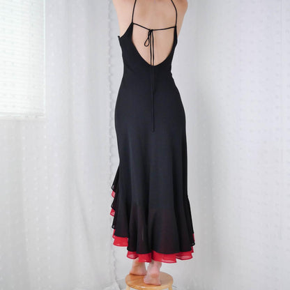 __Black and red vintage ruffled long chiffon tulle gothic homecoming prom dress party dress evening dress gh4295