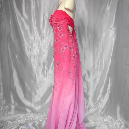 Pink Fashion Gradient Gorgeous Exquisite Floral Beaded Long Chiffon Prom dress Evening Dress Party Dress gh5095