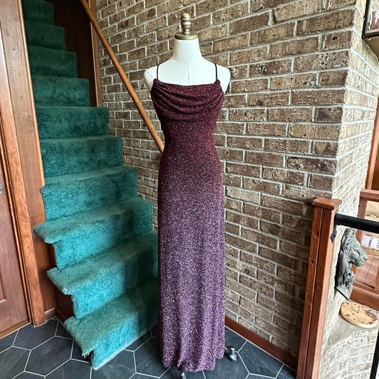 Burgundy Black Retro Fashion Shiny Elegant Spaghetti Strap Long Sequined Ball Gown Evening Dress Birthday Party Dress Prom Dress gh3955