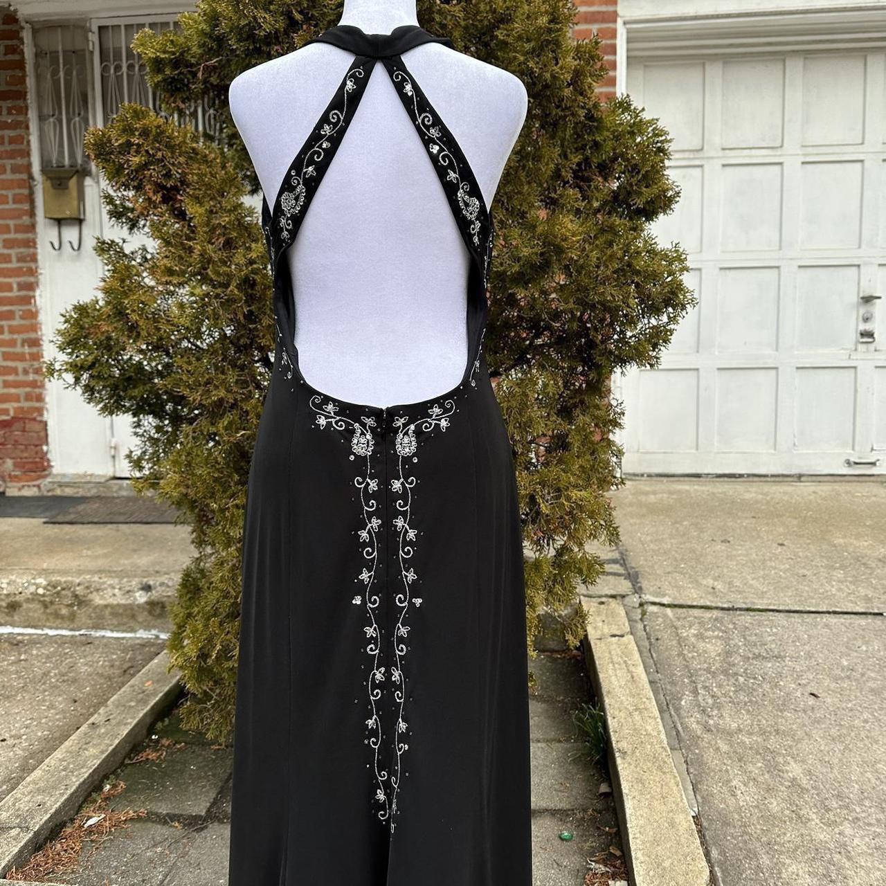 Black Vintage Fashion Stunning Elegant Exquisite Open Back Beaded Long Satin Formal Gothic Ball Gown Evening Gown Birthday Party Gown Prom Gown Graduation Gown gh3889