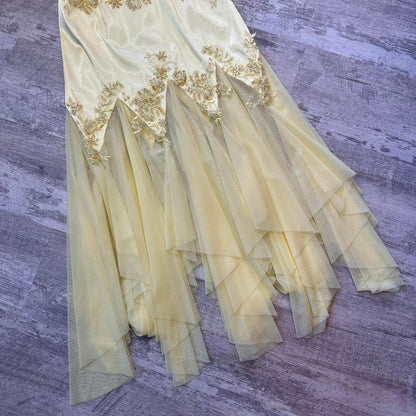 Yellow stunning vintage beaded midi/short chiffon homecoming dress prom dress evening gown gh4300