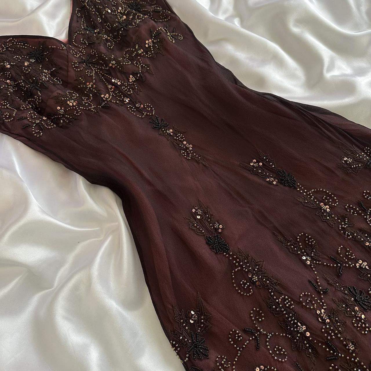 Red brown gorgeous beautiful elegant exquisite floral beading spaghetti straps long chiffon tulle ball gown evening gown party dress prom dress gh3901