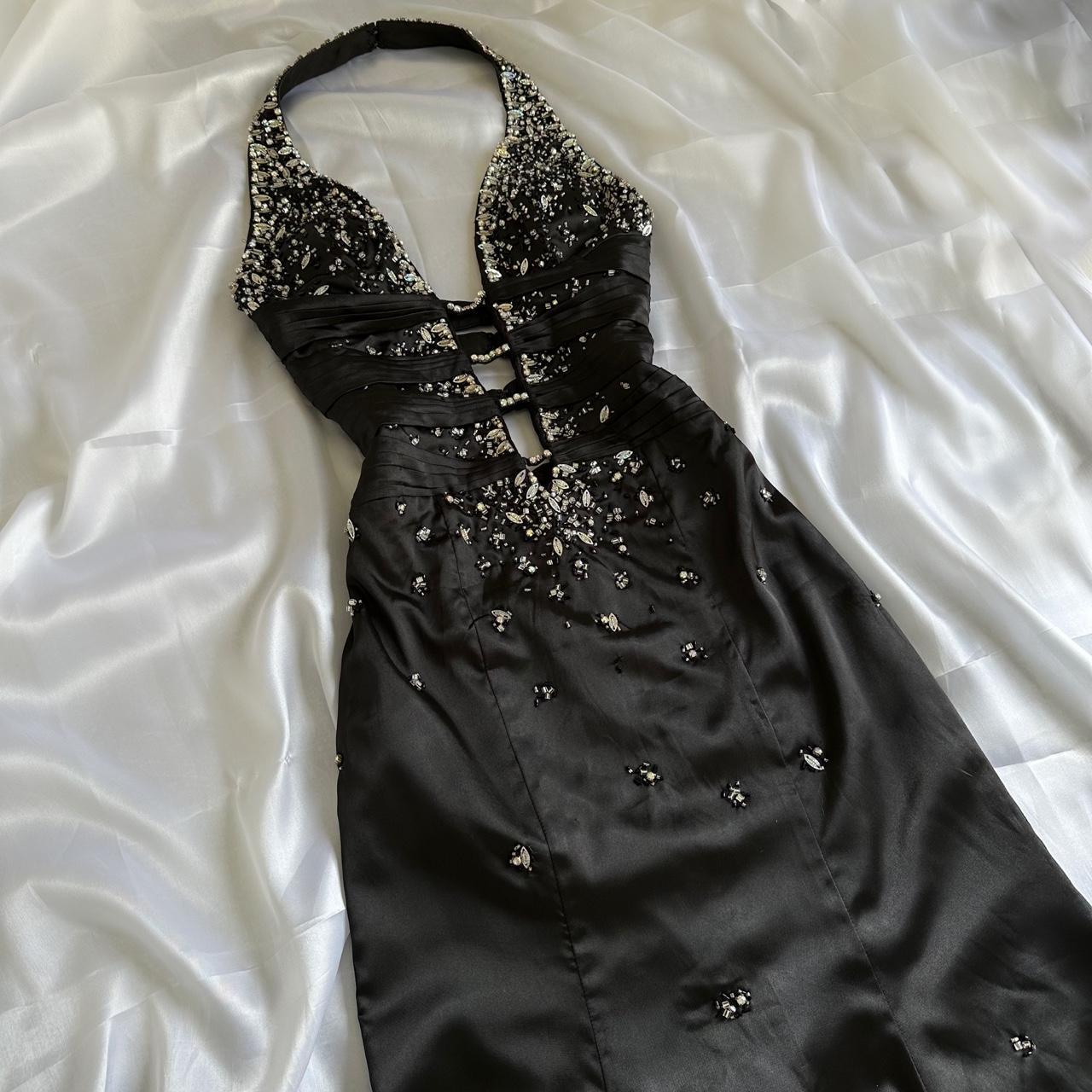 Black Gorgeous Vintage Fashion Elegant Exquisite Beaded Spaghetti Strap Long Satin Ball Gown Evening Gown Birthday Party Dress Prom Gown gh3640