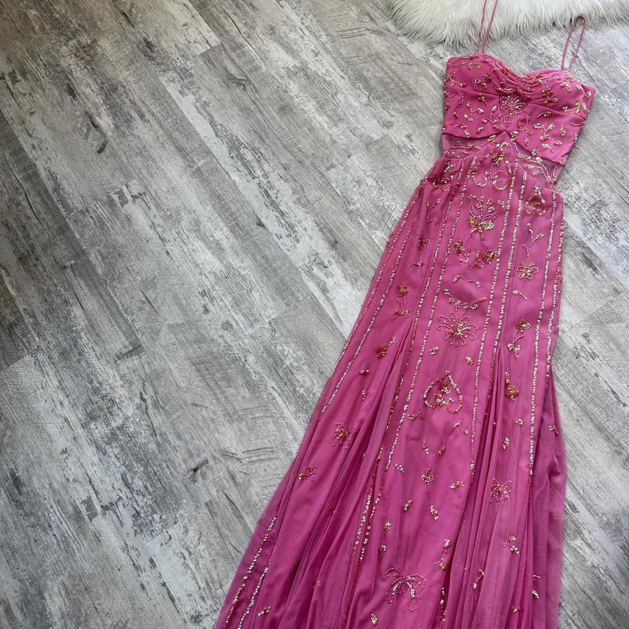 Stunning Rare Hot Pink Vintage Fashion Elegant Delicate Floral Sequin Long Chiffon Sequin Ball Gown Evening Dress Birthday Party Dress Fairy Dress Homecoming Dress Wedding Guest Dress Prom Dress gh3810