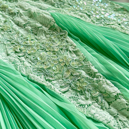 Mint Green Shiny Charming Stunning Unique Fashion Beautiful Elegant Delicate Lace Long Lace Sequin Fairy Ball Gown Evening Gown Birthday Party Gown Prom Gown gh3918