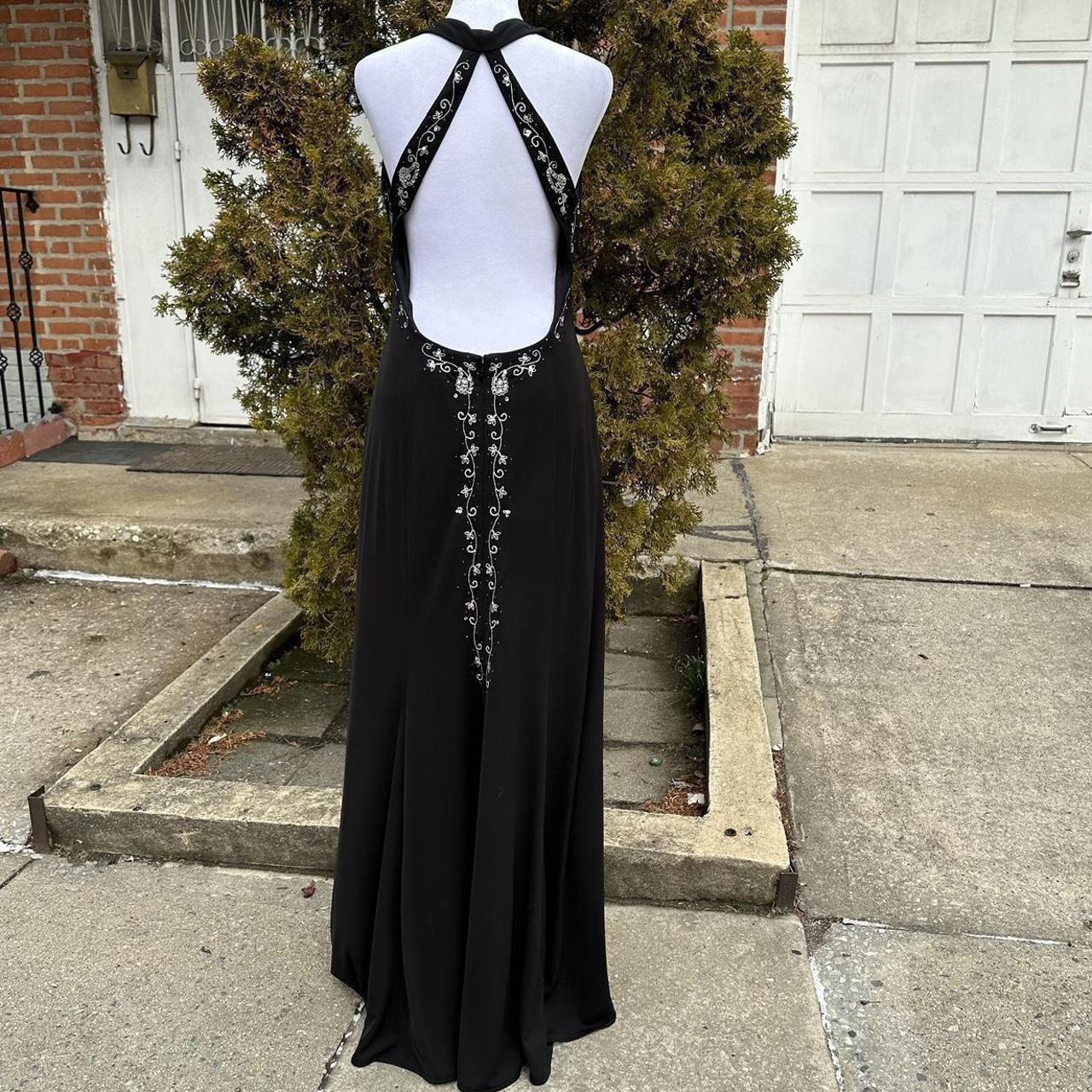 Black Vintage Fashion Stunning Elegant Exquisite Open Back Beaded Long Satin Formal Gothic Ball Gown Evening Gown Birthday Party Gown Prom Gown Graduation Gown gh3889