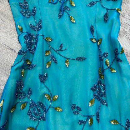 Blue Beaded Floral Long Chiffon Ball Gown Evening Gown Party Dress gh4310