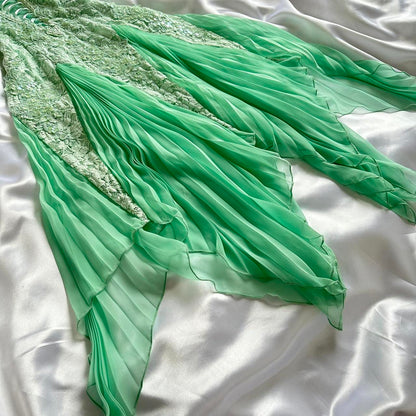 Mint Green Shiny Charming Stunning Unique Fashion Beautiful Elegant Delicate Lace Long Lace Sequin Fairy Ball Gown Evening Gown Birthday Party Gown Prom Gown gh3918