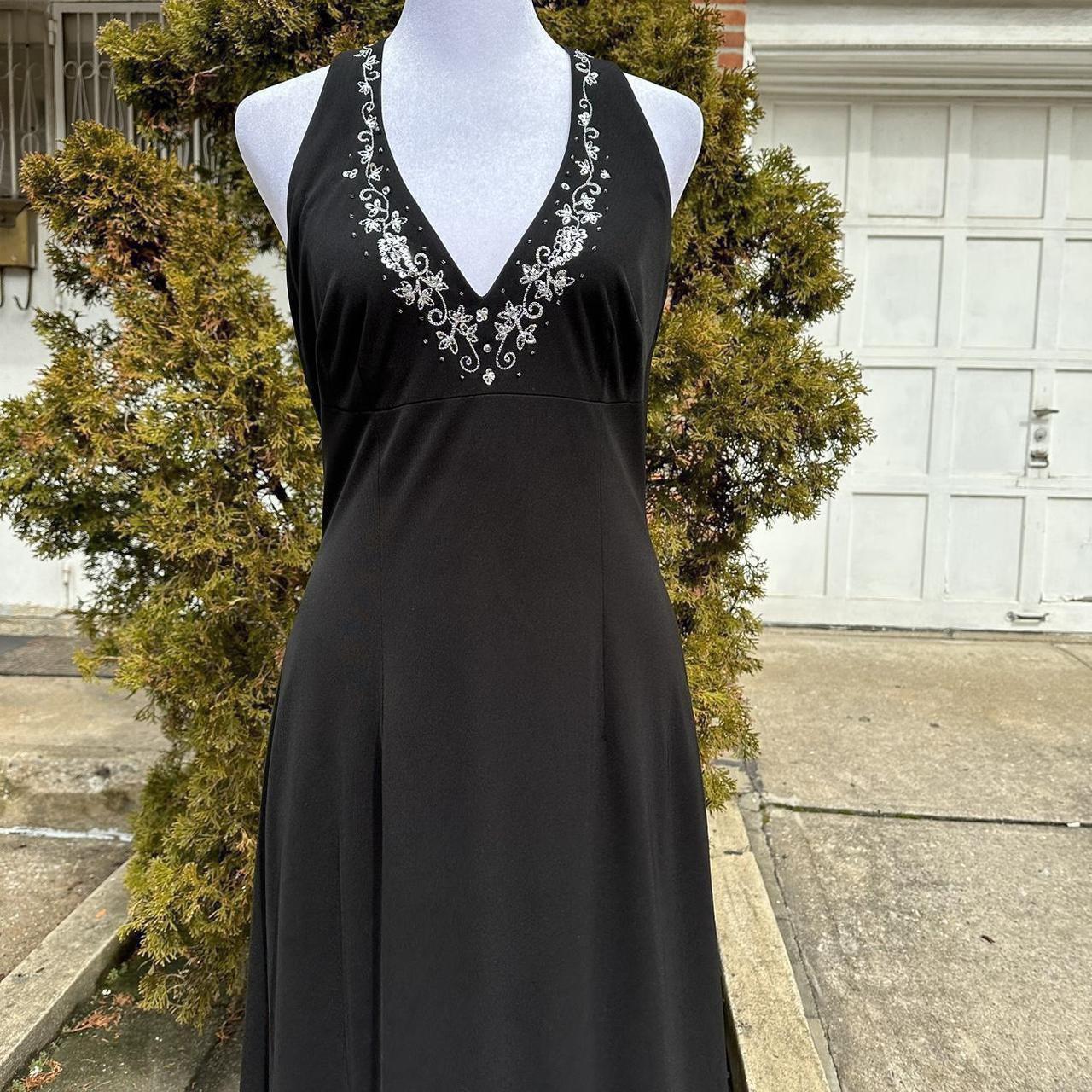 Black Vintage Fashion Stunning Elegant Exquisite Open Back Beaded Long Satin Formal Gothic Ball Gown Evening Gown Birthday Party Gown Prom Gown Graduation Gown gh3889