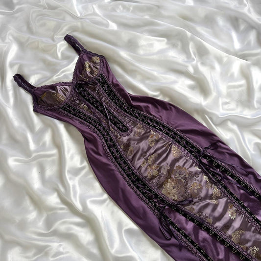 Purple Vintage Elegant Exquisite Lace Floral Embroidery Corset Long Satin Prom Dress Evening Dress Party Dress Graduation Dress gh3939