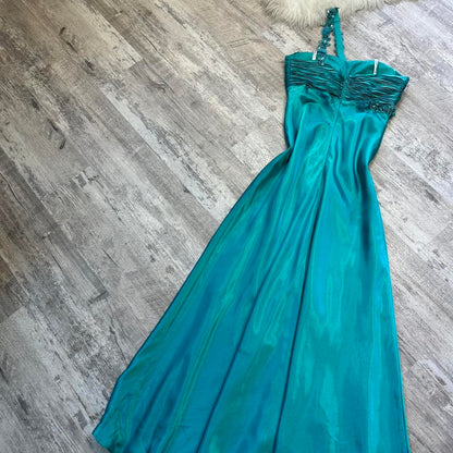 Beautiful Rehydrated Blue Exquisite One Shoulder Sequined Flower Strap Beaded Long satin Ball Gown Evening Gown Prom Gown Birthday Party Dress gh3807