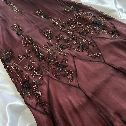 Red brown gorgeous beautiful elegant exquisite floral beading spaghetti straps long chiffon tulle ball gown evening gown party dress prom dress gh3901