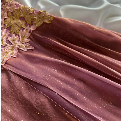 Purple Bronze Shiny Elegant Vintage Flower Applique Long Chiffon Fairy Evening Gown Party Dress prom dress gh3595