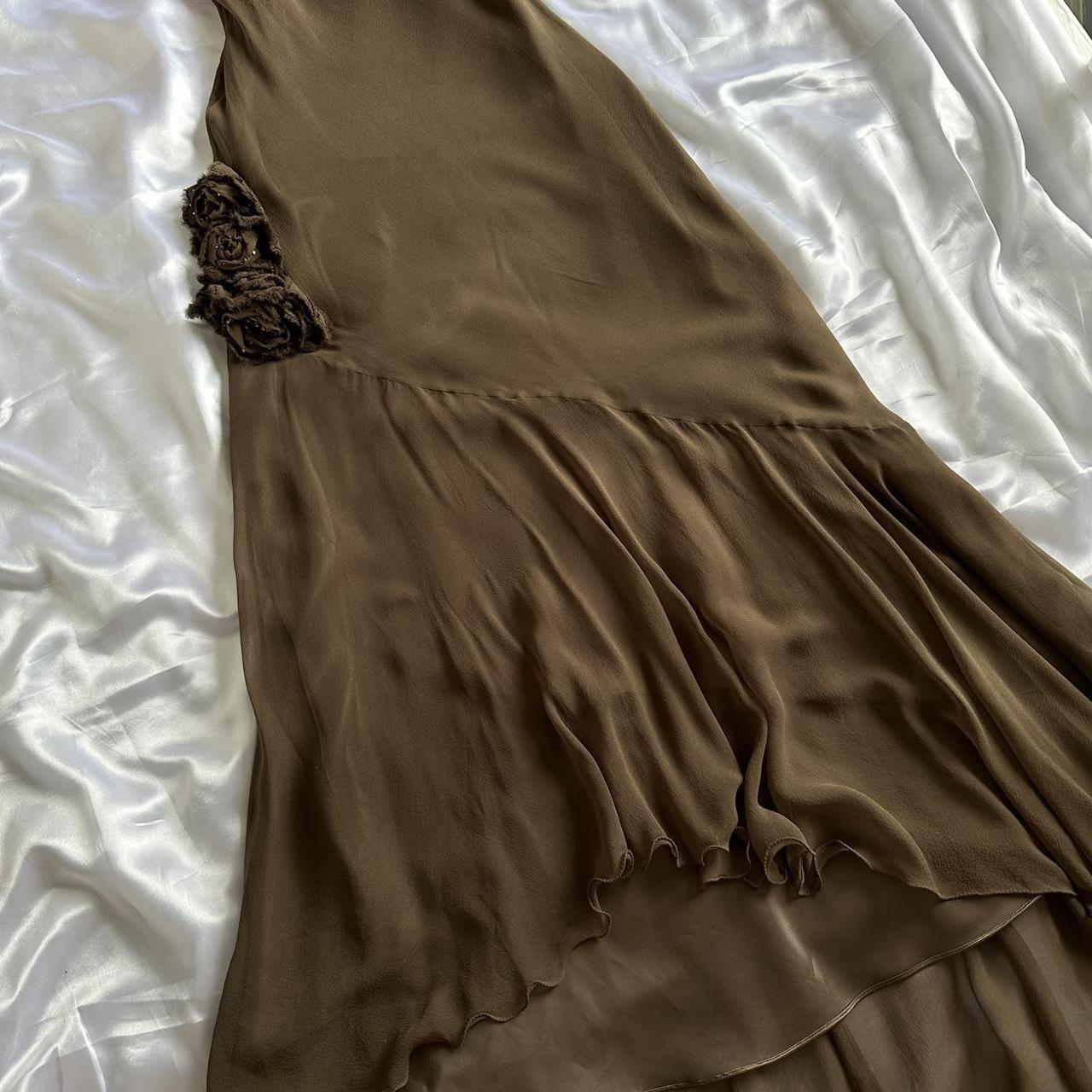 Brown Stunning Retro Unique Fashion Beautiful Elegant Exquisite Floral Long Ruffle Neckline Low Back Design Chiffon Ball Gown Evening Gown Birthday Party Gown Prom Gown gh3915