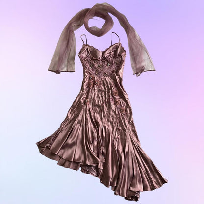 Pink Purple Retro Fashion Beautiful Dreamy Exquisite Floral Beaded Spaghetti Straps Short Mid-Length satin Prom Dress Evening Party Dress Prom Dress Homecoming Dress gh3756
