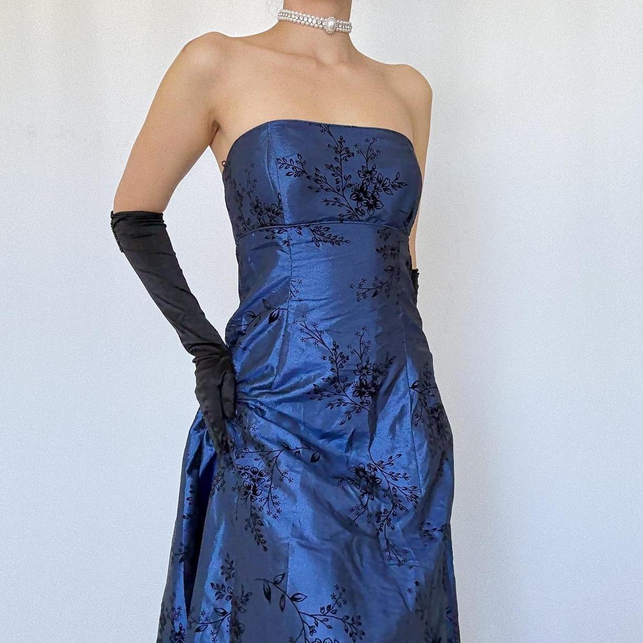 Navy Blue Vintage Floral Long Ball Gown Velvet Prom Trumpet Gown Evening Dress Party Dress gh4350