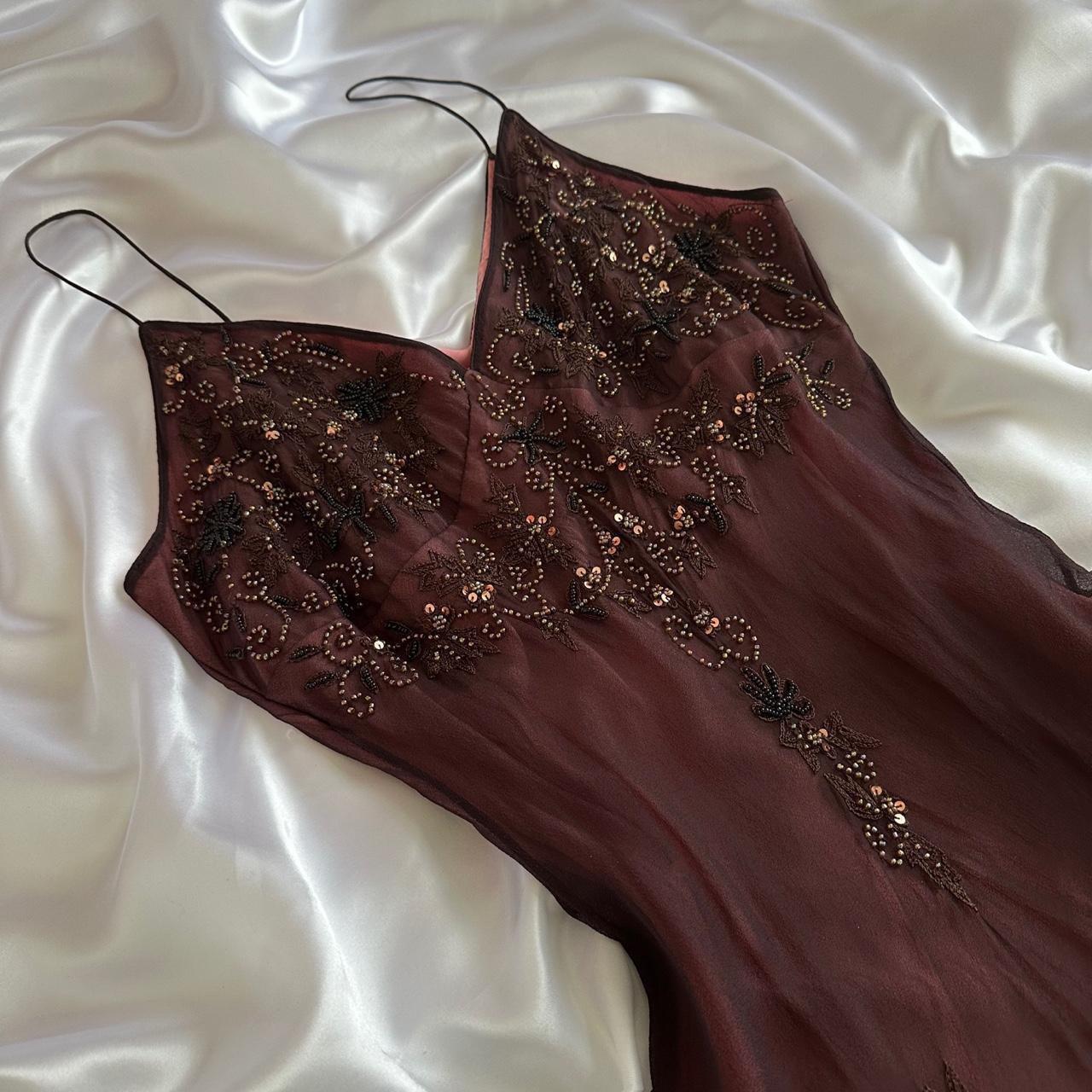 Red brown gorgeous beautiful elegant exquisite floral beading spaghetti straps long chiffon tulle ball gown evening gown party dress prom dress gh3901