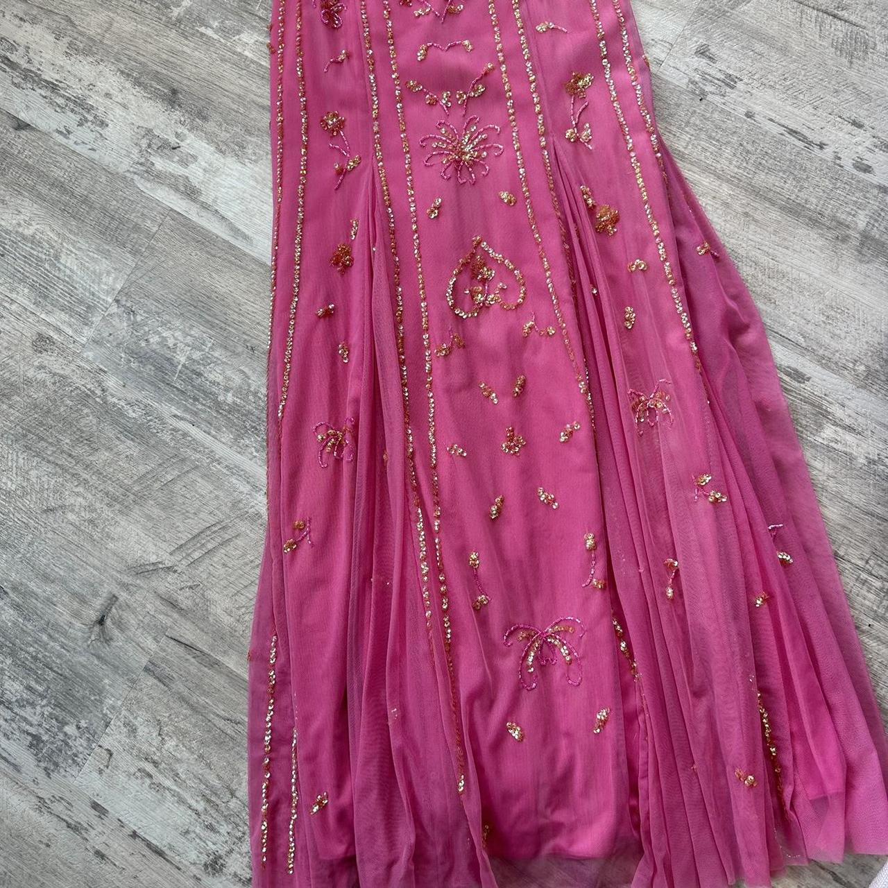 Stunning Rare Hot Pink Vintage Fashion Elegant Delicate Floral Sequin Long Chiffon Sequin Ball Gown Evening Dress Birthday Party Dress Fairy Dress Homecoming Dress Wedding Guest Dress Prom Dress gh3810