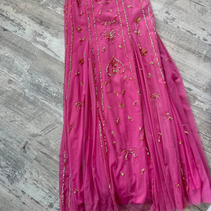 Stunning Rare Hot Pink Vintage Fashion Elegant Delicate Floral Sequin Long Chiffon Sequin Ball Gown Evening Dress Birthday Party Dress Fairy Dress Homecoming Dress Wedding Guest Dress Prom Dress gh3810