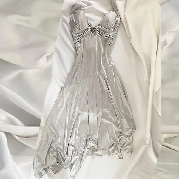 Silver White Retro Fairy Short satin Homecoming Dress Party Dress Birthday Dress Prom Dress gh4669