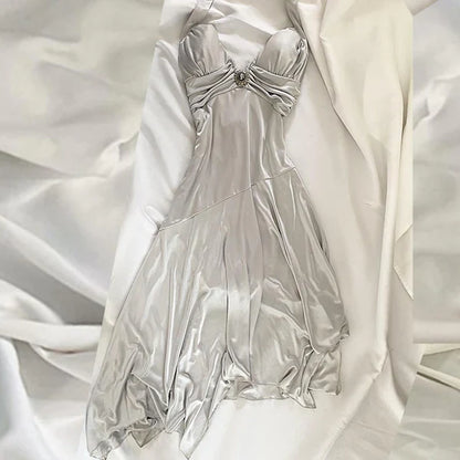Silver White Retro Fairy Short satin Homecoming Dress Party Dress Birthday Dress Prom Dress gh4669