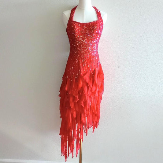 Red gorgeous shiny fashion elegant exquisite beaded Suspenders long elegant chiffon tassel ruffles prom dress evening dress party dress gh3571