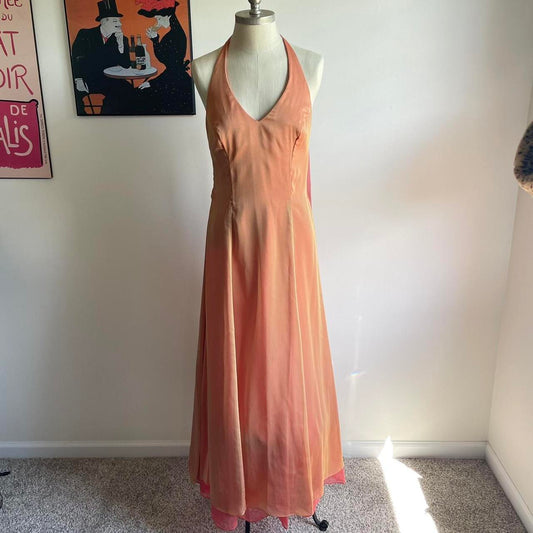 Orange Pink Fashion Elegant V-neck Halter Backless Lace-up Long Tulle Ball Gown Evening Dress Party Dress gh3579