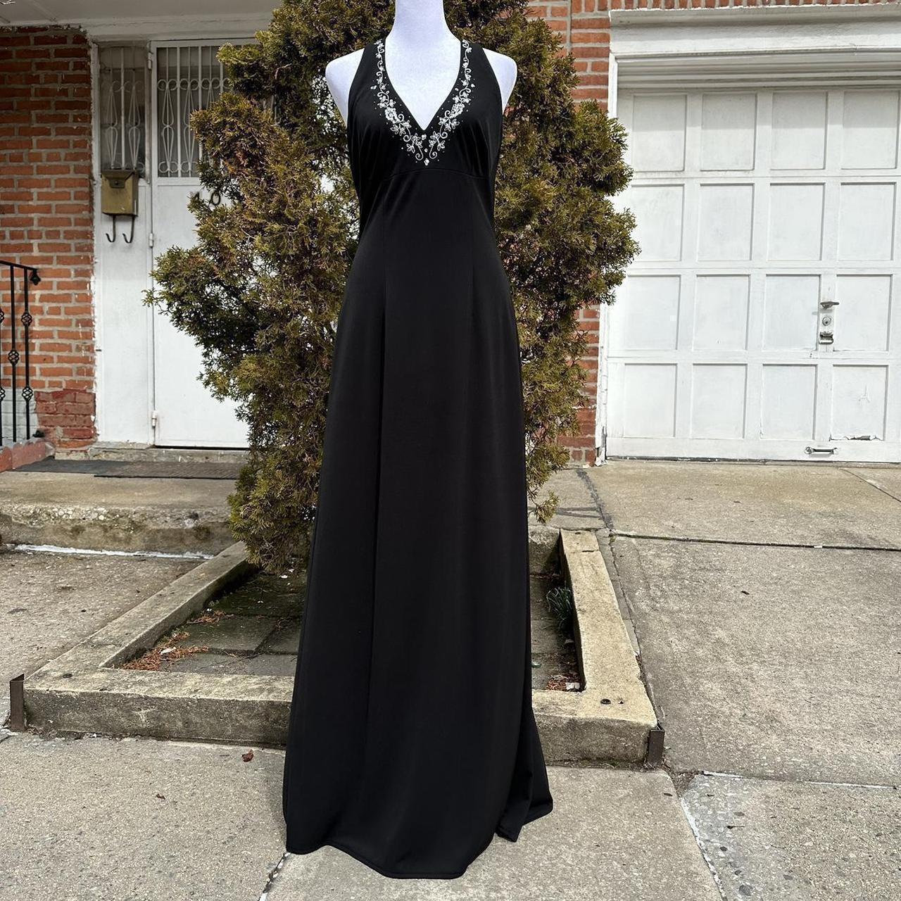 Black Vintage Fashion Stunning Elegant Exquisite Open Back Beaded Long Satin Formal Gothic Ball Gown Evening Gown Birthday Party Gown Prom Gown Graduation Gown gh3889