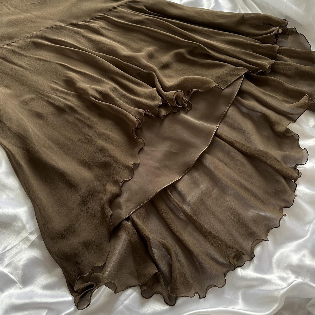 Brown Stunning Retro Unique Fashion Beautiful Elegant Exquisite Floral Long Ruffle Neckline Low Back Design Chiffon Ball Gown Evening Gown Birthday Party Gown Prom Gown gh3915